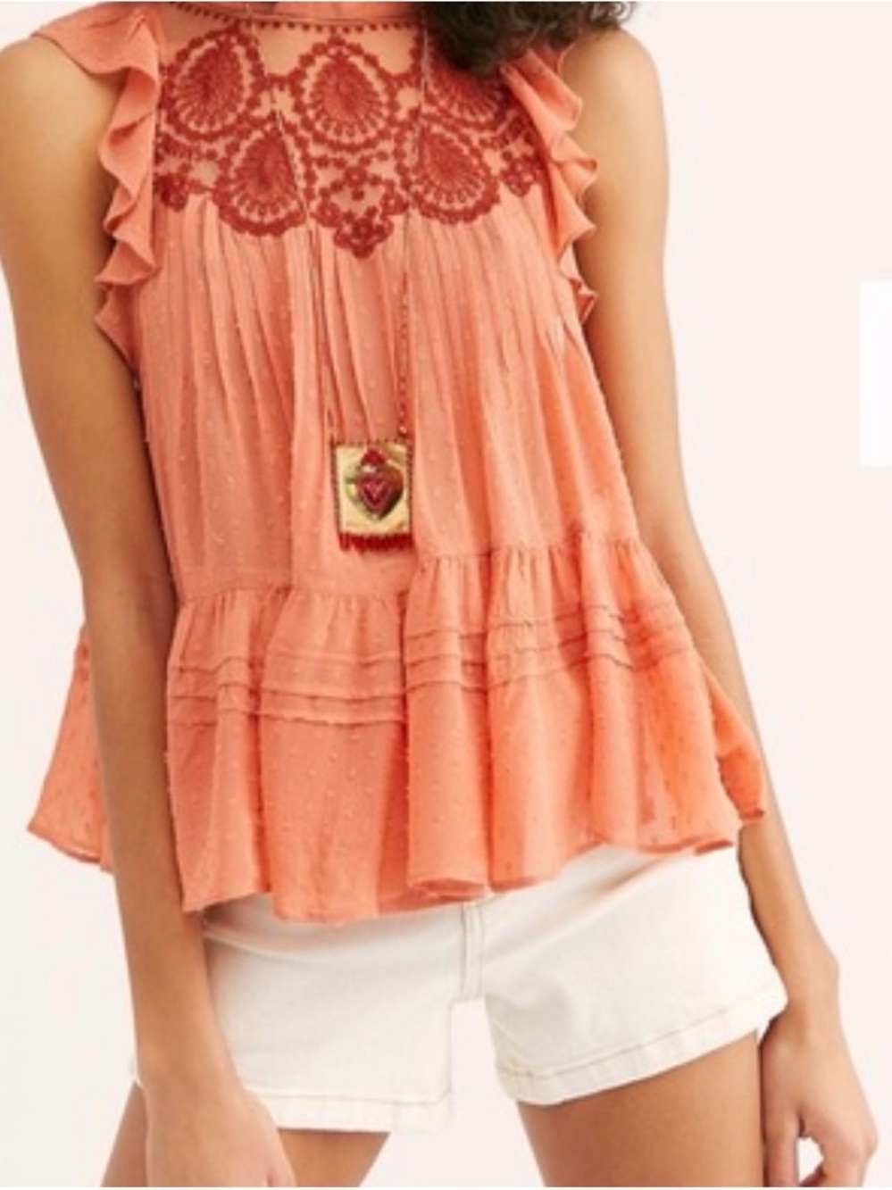 Free People Party's Not Over Embroidered Boho Top Terracotta Orange XS